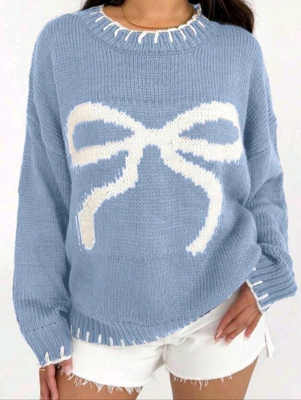Women’s Blue Bow Knit Sweater